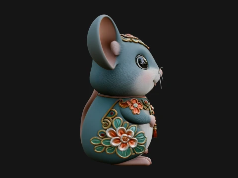 Floral Chibi Mouse Statue Design 2 - 3D Print Model 3D Print Model