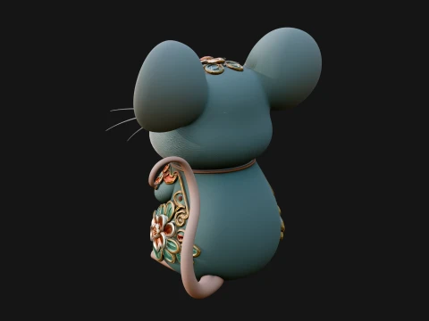 Floral Chibi Mouse Statue Design 2 - 3D Print Model 3D Print Model
