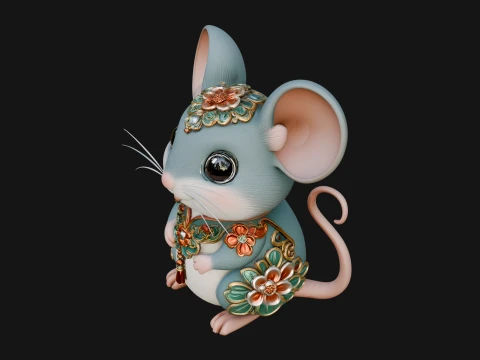 Floral Chibi Mouse Statue Design 2 - 3D Print Model 3D Print Model