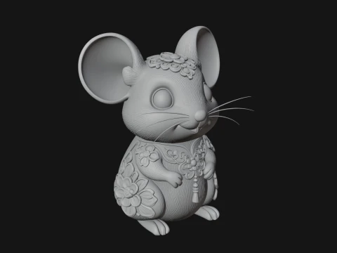 Floral Chibi Mouse Statue Design 2 - 3D Print Model 3D Print Model