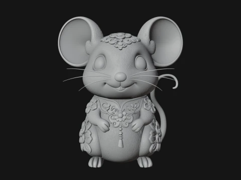 Floral Chibi Mouse Statue Design 2 - 3D Print Model 3D Print Model