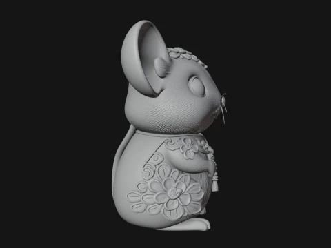 Floral Chibi Mouse Statue Design 2 - 3D Print Model 3D Print Model