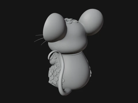 Floral Chibi Mouse Statue Design 2 - 3D Print Model 3D Print Model