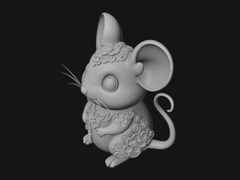 Floral Chibi Mouse Statue Design 2 - 3D Print Model 3D Print Model