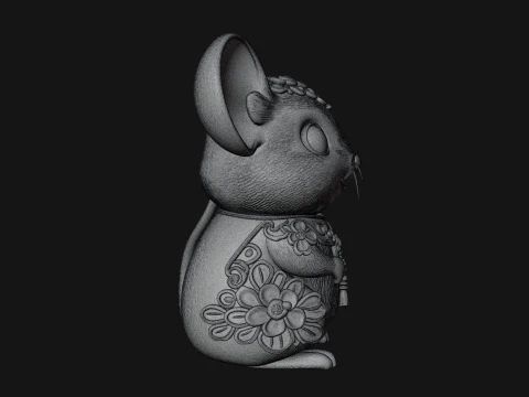 Floral Chibi Mouse Statue Design 2 - 3D Print Model 3D Print Model