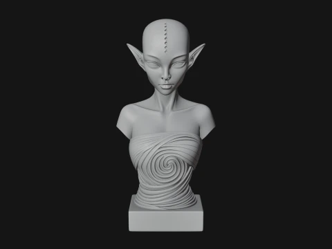 Minimalist Alien Bust Statue Design 4 - 3D Print Model 3D Print Model