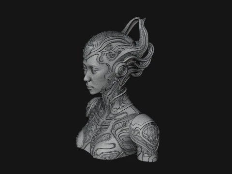 Futuristic Woman Bust Statue Design 6 - 3D Print Model 3D Print Model