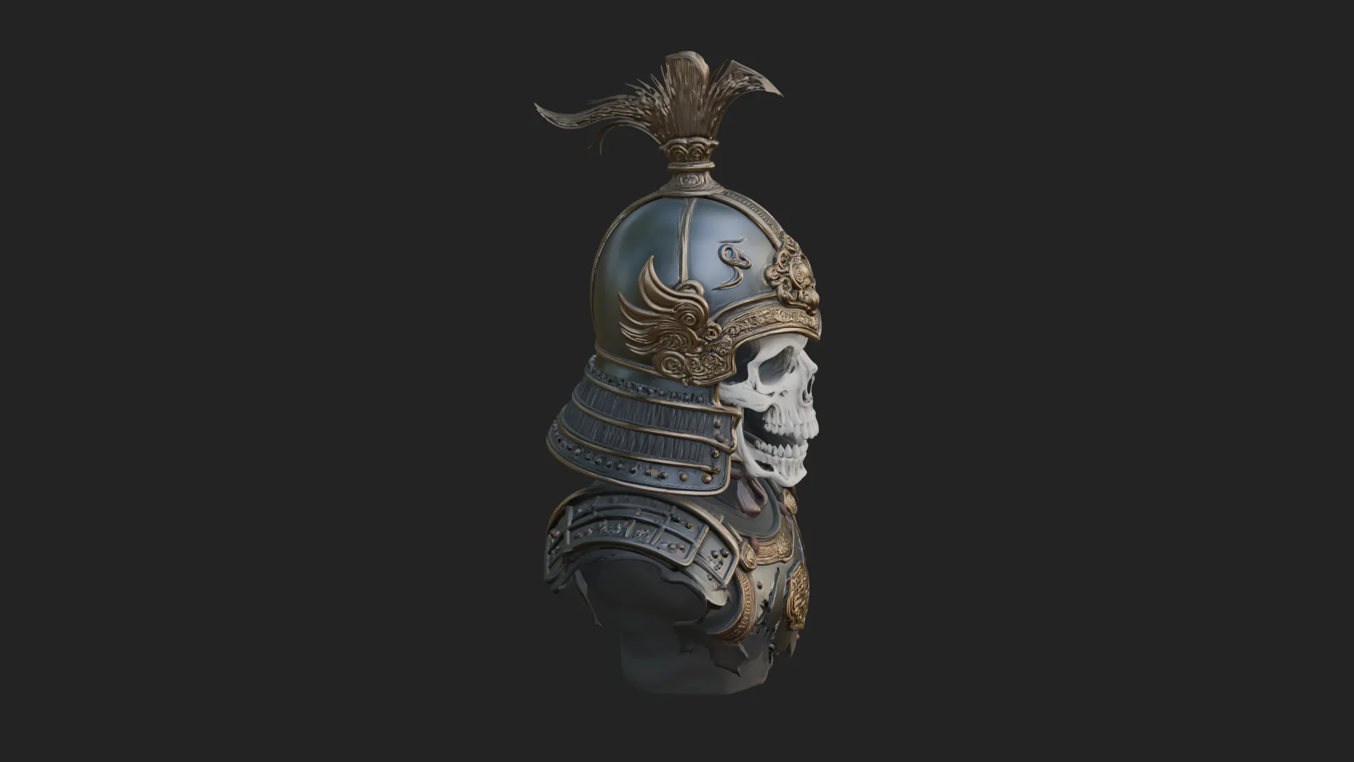 Skull Samurai Bust Statue Design 3 - 3D Print Model 3D Print Model .c4d .max .obj .3ds .fbx .stl .blend
