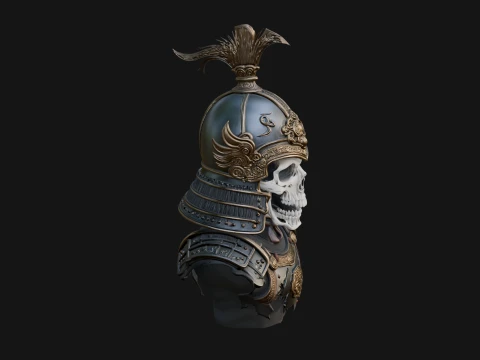 Skull Samurai Bust Statue Design 3 - 3D Print Model Modelo de Impressão 3D