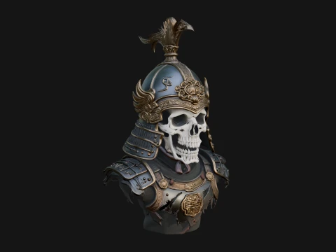 Skull Samurai Bust Statue Design 3 - 3D Print Model 3D Print Model