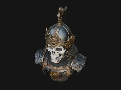Skull Samurai Bust Statue Design 3 - 3D Print Model 3D Print Model