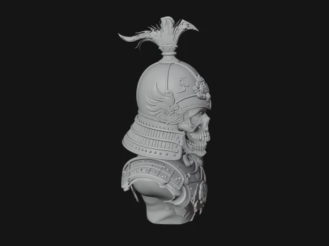 Skull Samurai Bust Statue Design 3 - 3D Print Model 3D Print Model