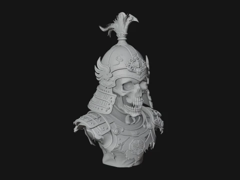 Skull Samurai Bust Statue Design 3 - 3D Print Model 3D Print Model