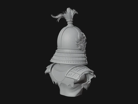 Skull Samurai Bust Statue Design 3 - 3D Print Model 3D Print Model