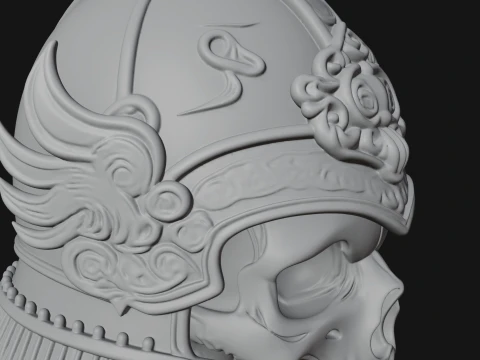 Skull Samurai Bust Statue Design 3 - 3D Print Model 3D Print Model