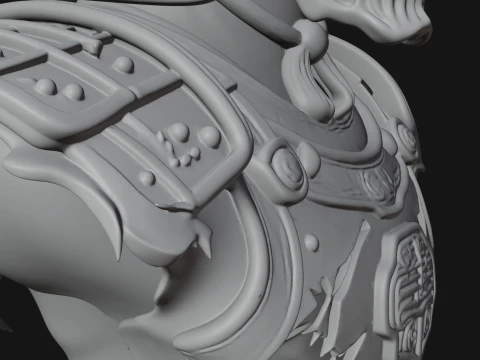 Skull Samurai Bust Statue Design 3 - 3D Print Model 3D Print Model