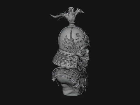Skull Samurai Bust Statue Design 3 - 3D Print Model 3D Print Model