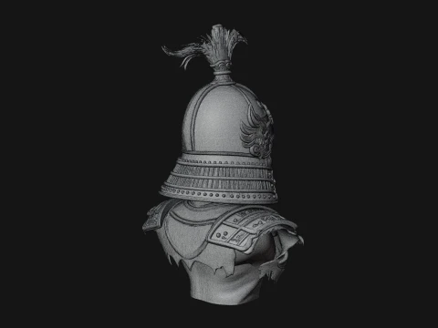 Skull Samurai Bust Statue Design 3 - 3D Print Model 3D Print Model