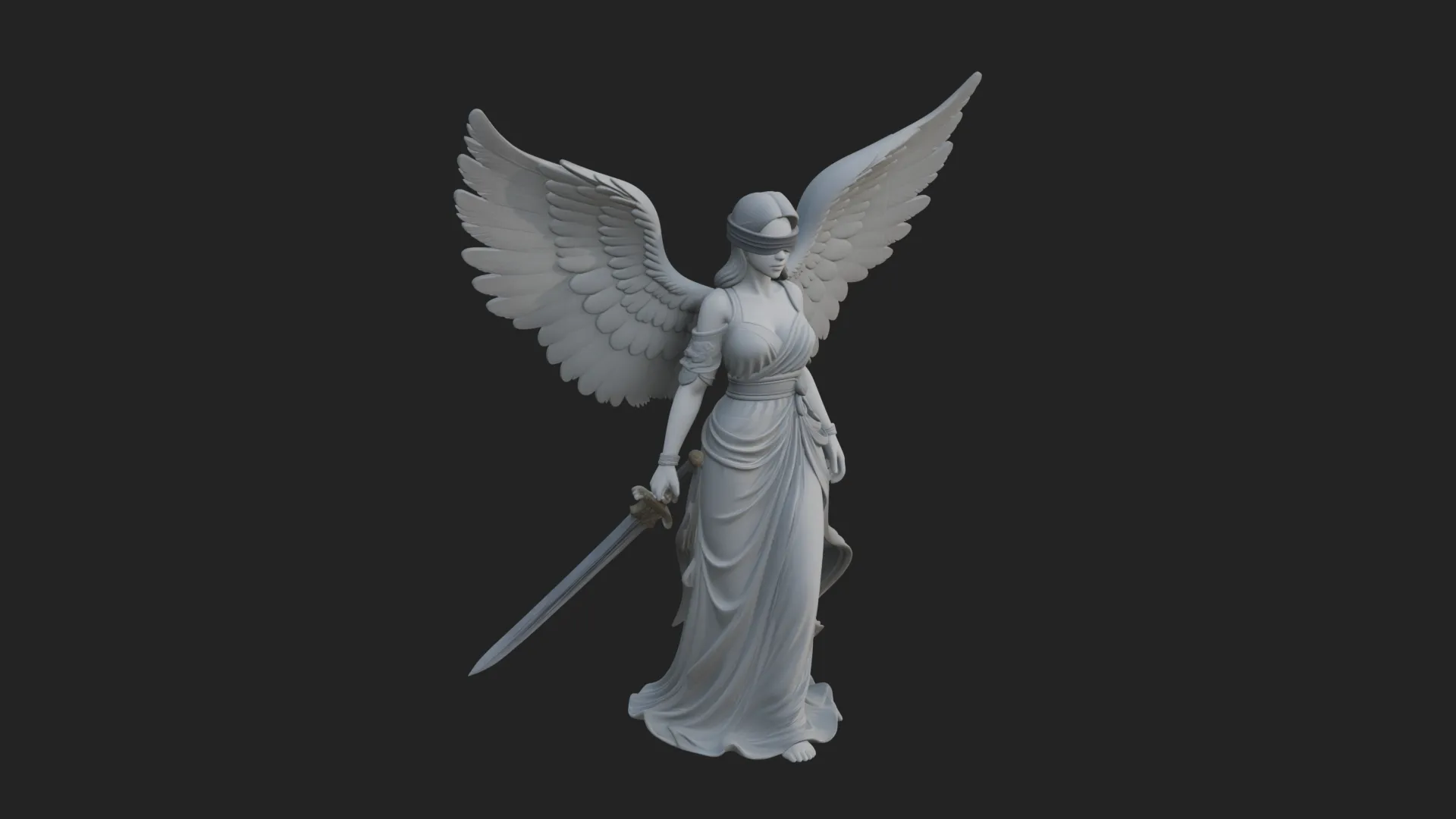 Winged Angel Warrior Woman Statue Design 4 - 3D Print Model 3D Print Model .c4d .max .obj .3ds .fbx .stl .blend 