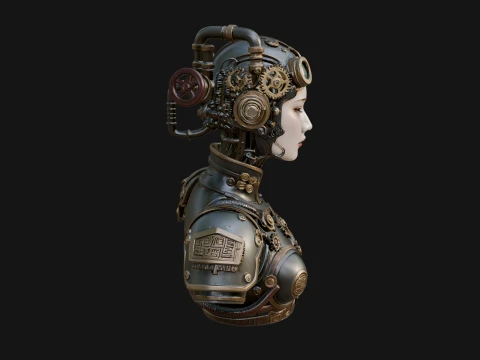 Steampunk Clockwork Head Bust Design 3 - 3D Print Model Modello di stampa 3D