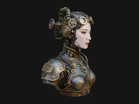 Steampunk Clockwork Head Bust Design 3 - 3D Print Model 3D Print Model