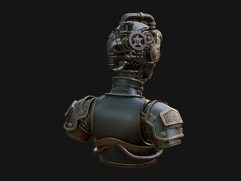 Steampunk Clockwork Head Bust Design 3 - 3D Print Model 3D Print Model