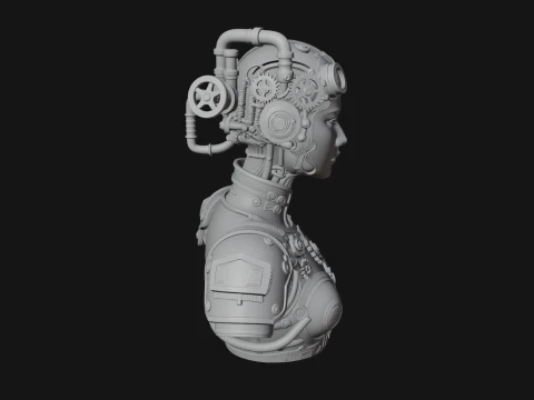 Steampunk Clockwork Head Bust Design 3 - 3D Print Model 3D Print Model