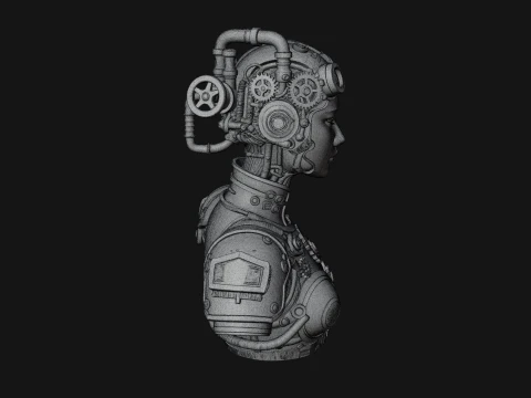 Steampunk Clockwork Head Bust Design 3 - 3D Print Model 3D Print Model