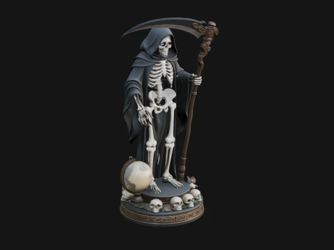 Grim Reaper with Scythe Statue Design 4 - 3D Print Model 3D Baskı Modeli