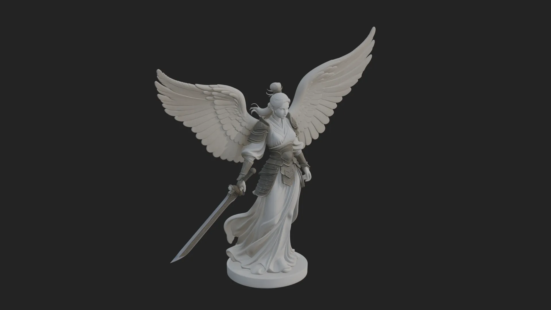 Winged Angel Warrior Woman Statue Design 5 - 3D Print Model 3D Print Model .c4d .max .obj .3ds .fbx .stl .blend 