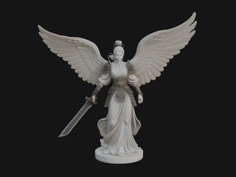 Winged Angel Warrior Woman Statue Design 5 - 3D Print Model 3D Print Model