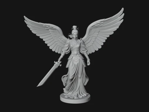 Winged Angel Warrior Woman Statue Design 5 - 3D Print Model 3D Print Model