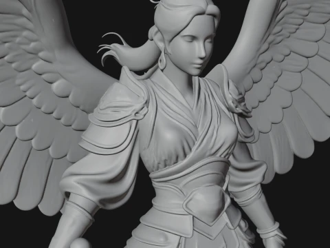 Winged Angel Warrior Woman Statue Design 5 - 3D Print Model 3D Print Model