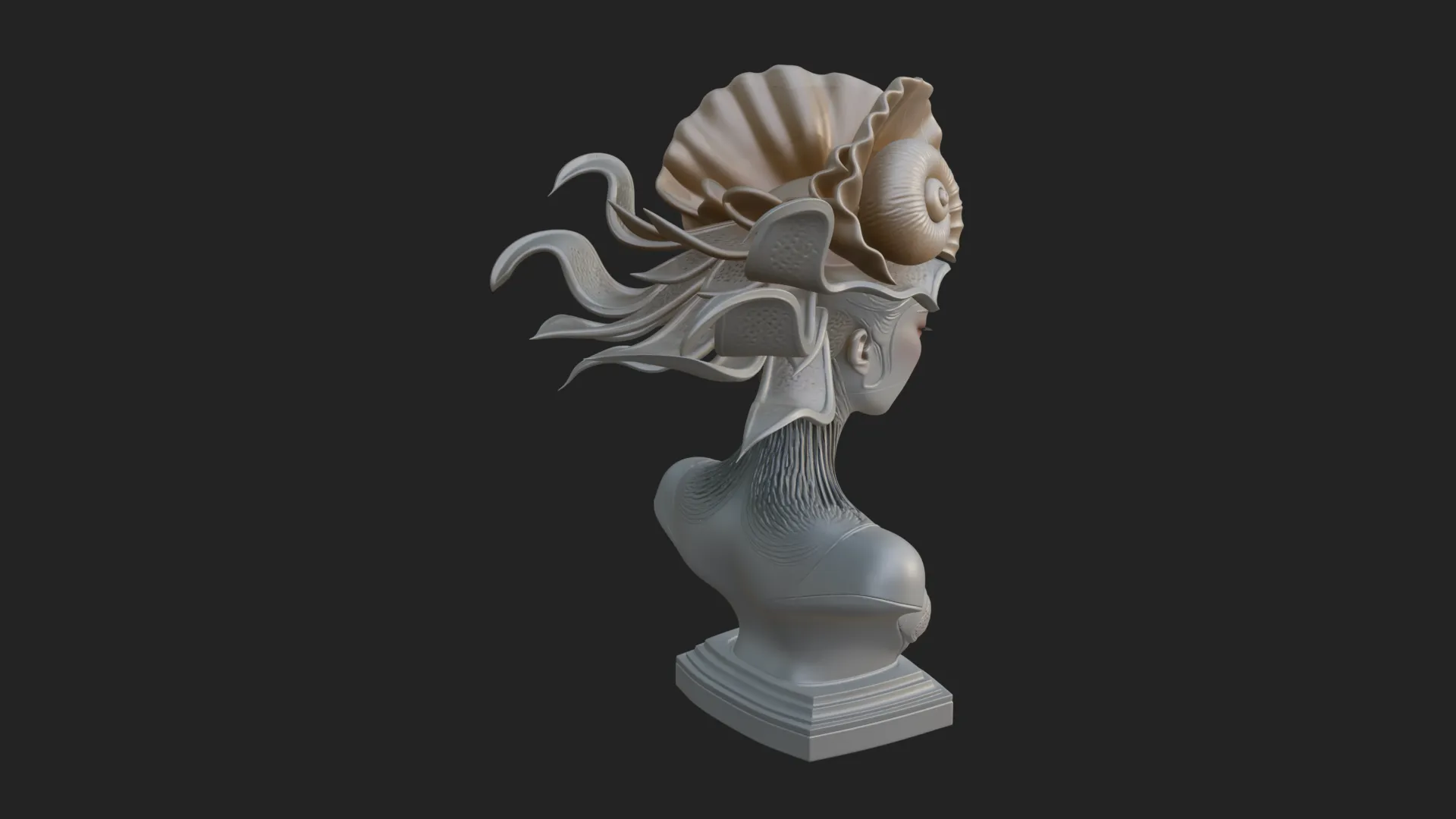 Shell Crown Woman Bust Statue Design 7 - 3D Print Model 3D Print Model .c4d .max .obj .3ds .fbx .stl .blend 