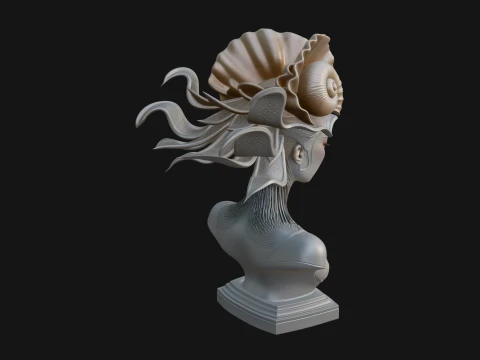 Shell Crown Woman Bust Statue Design 7 - 3D Print Model 3D Druckmodell