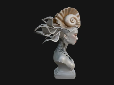 Shell Crown Woman Bust Statue Design 7 - 3D Print Model 3D Print Model