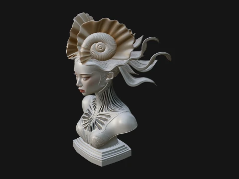 Shell Crown Woman Bust Statue Design 7 - 3D Print Model 3D Print Model