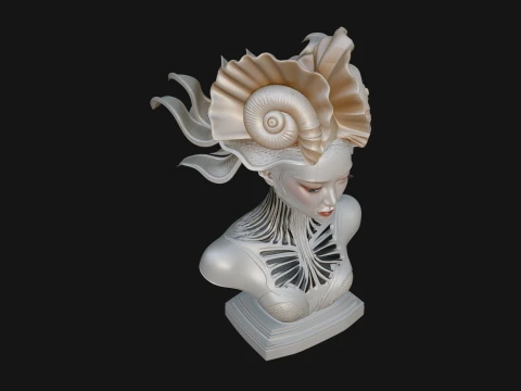 Shell Crown Woman Bust Statue Design 7 - 3D Print Model 3D Print Model