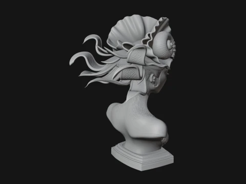 Shell Crown Woman Bust Statue Design 7 - 3D Print Model 3D Print Model