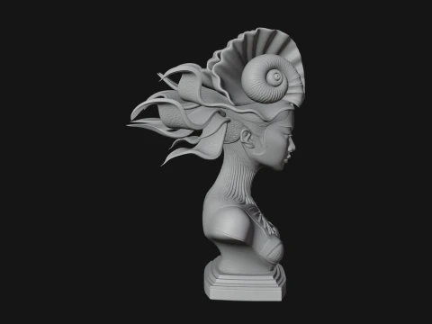Shell Crown Woman Bust Statue Design 7 - 3D Print Model 3D Print Model