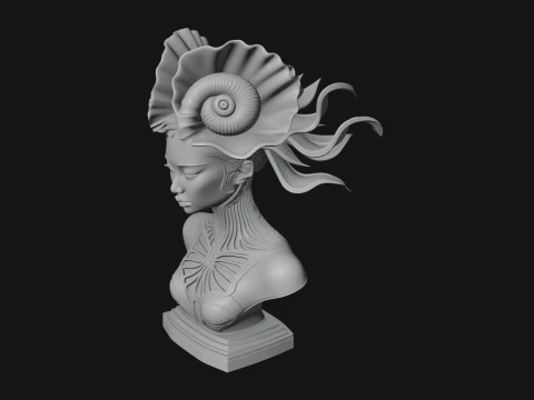 Shell Crown Woman Bust Statue Design 7 - 3D Print Model 3D Print Model