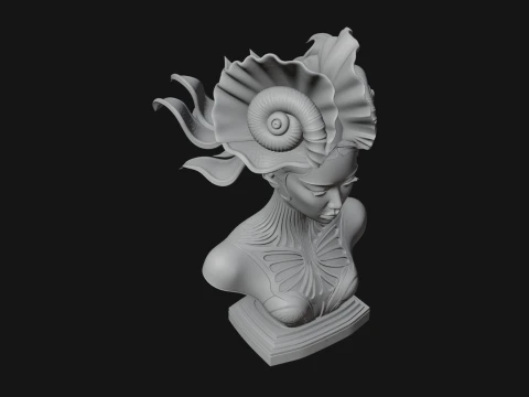 Shell Crown Woman Bust Statue Design 7 - 3D Print Model 3D Print Model