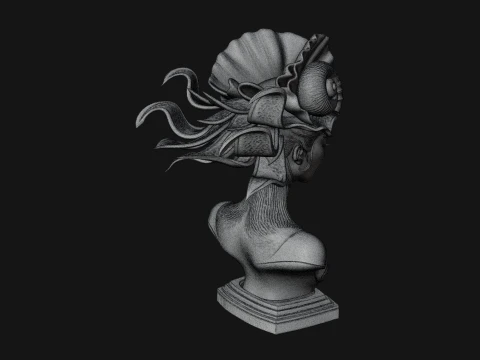 Shell Crown Woman Bust Statue Design 7 - 3D Print Model 3D Print Model