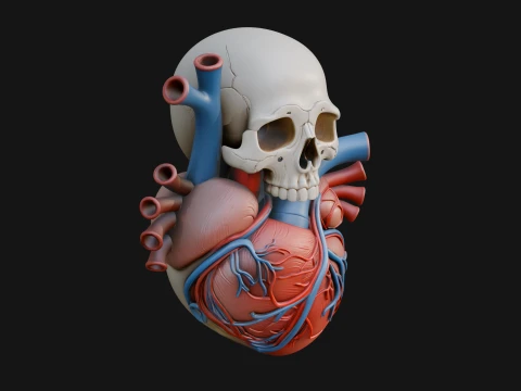 Skull and Heart Anatomy Statue Design 3 - 3D Print Model 3D printmodel