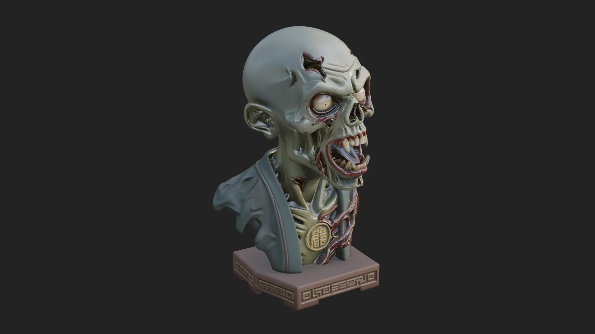 Zombie Bust Statue Design 7 - 3D Print Model 3D Print Model .c4d .max .obj .3ds .fbx .stl .blend 