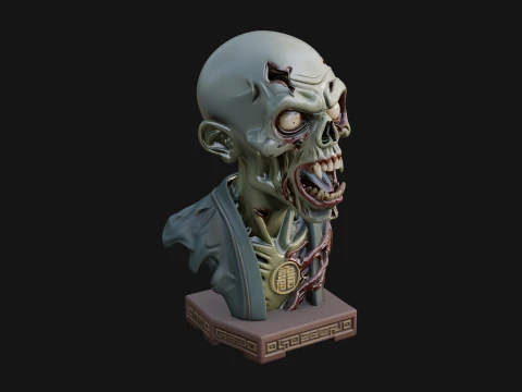 Zombie Bust Statue Design 7 - 3D Print Model Modelo de impresión 3D