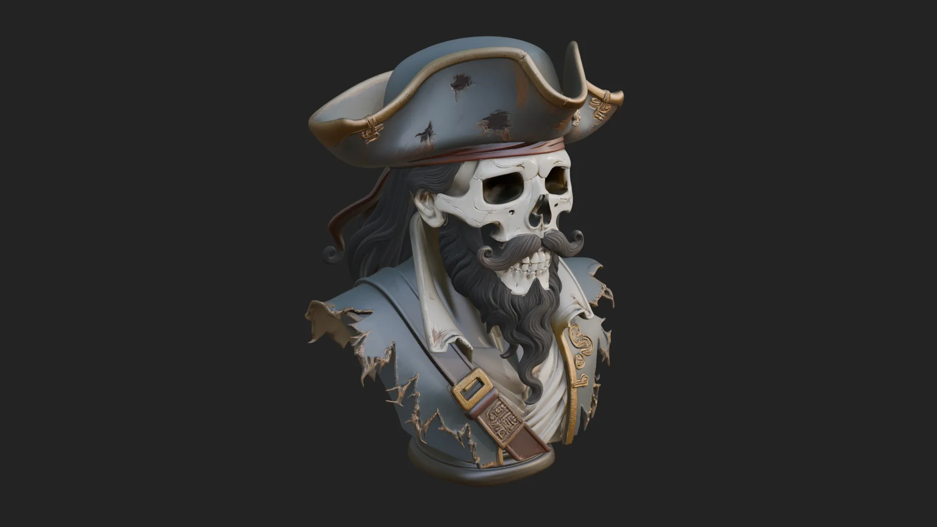 Pirate Skull in Tricorn Bust Statue Design 3 - 3D Print Model 3D Print Model .c4d .max .obj .3ds .fbx .stl .blend 