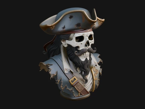 Pirate Skull in Tricorn Bust Statue Design 3 - 3D Print Model 3D Druckmodell