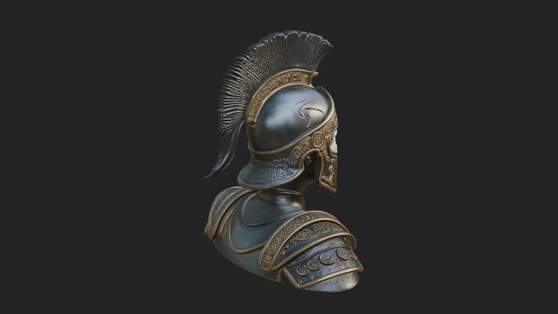 Crested Helmet Armor Bust Statue Design 8 - 3D Print Model 3D Print Model .c4d .max .obj .3ds .fbx .stl .blend 