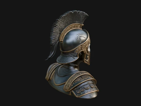 Crested Helmet Armor Bust Statue Design 8 - 3D Print Model 3D Print Model